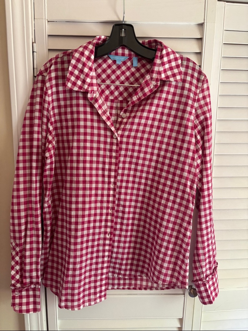 Draper James Magenta and White Gingham Button-Up Shirt